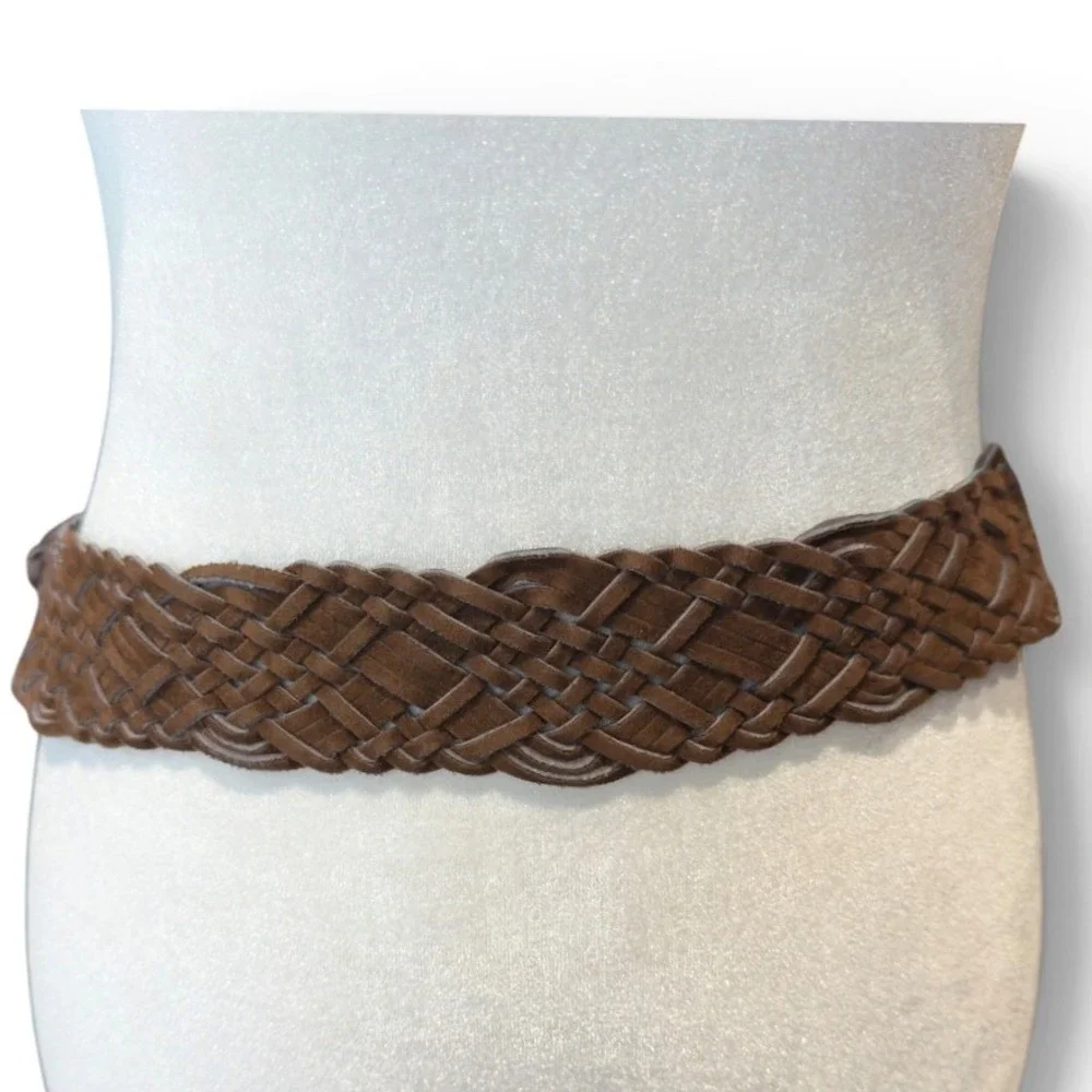 Brown Braided Belt Womens Size 3 Wide Woven Boho Hippie 70s Style Suede Look 39